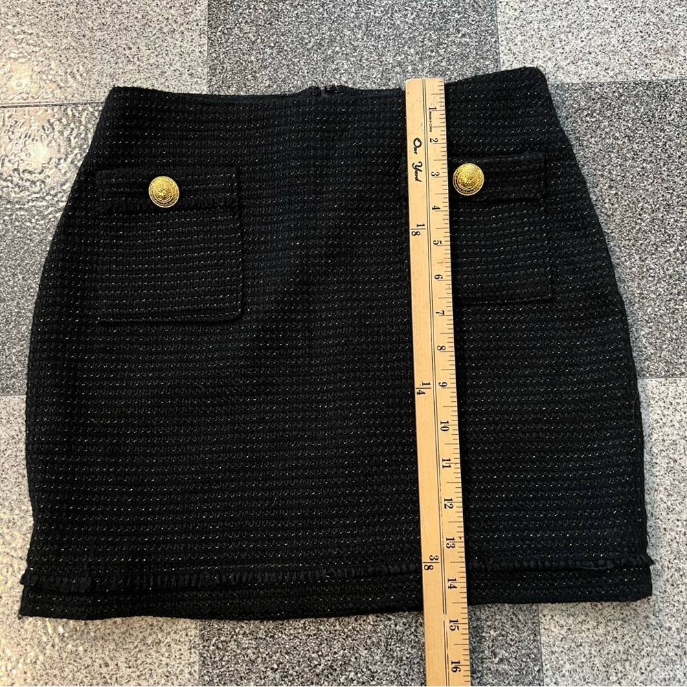 Bishop + Young Cavalli Black Tweed Mini Skirt with Gold Button- XS - Picture 6 of 9